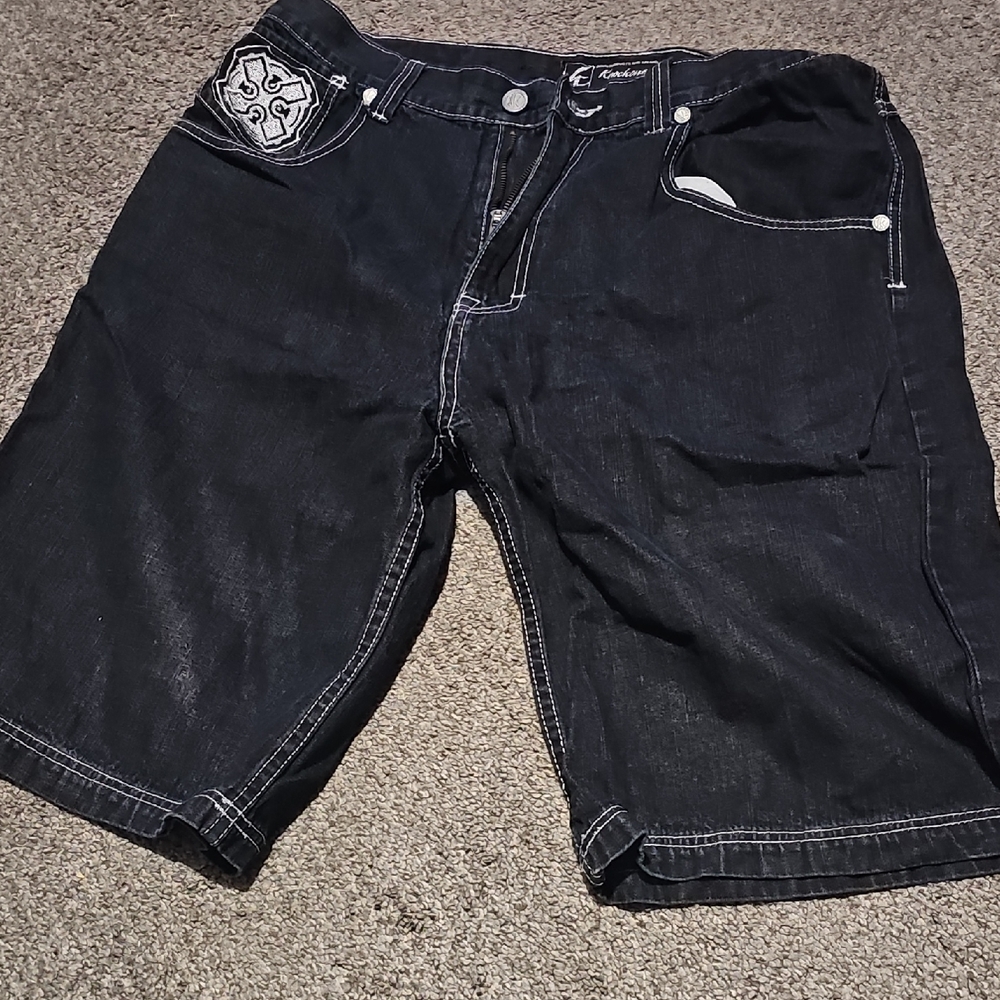Men's Dark Denim Jean Shorts - Picture 3 of 4